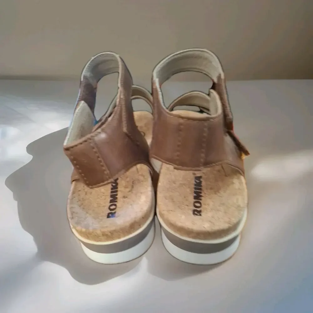 Romika Women's Ibiza 70 Brandy Leather Sandals Fully Adjustable Size 40 US 9-9.5